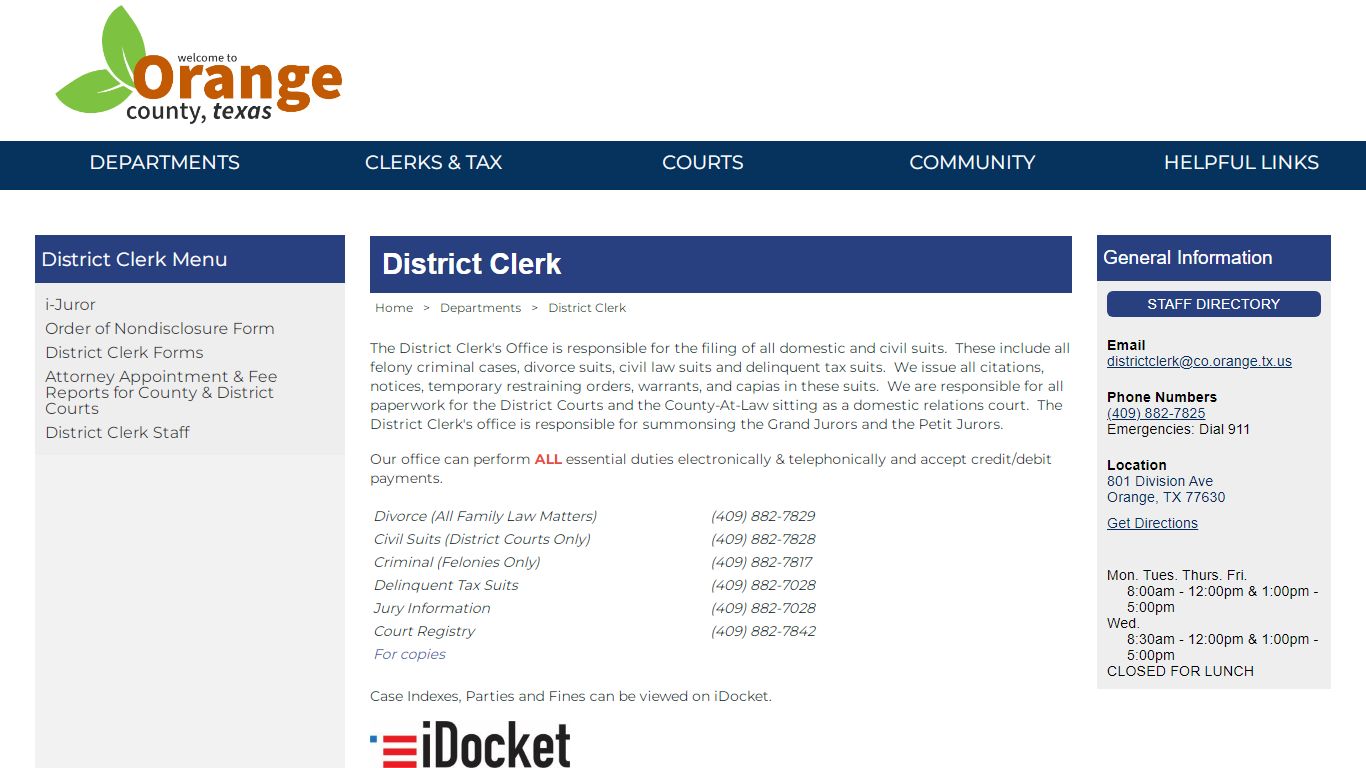 District Clerk - Orange County, Texas