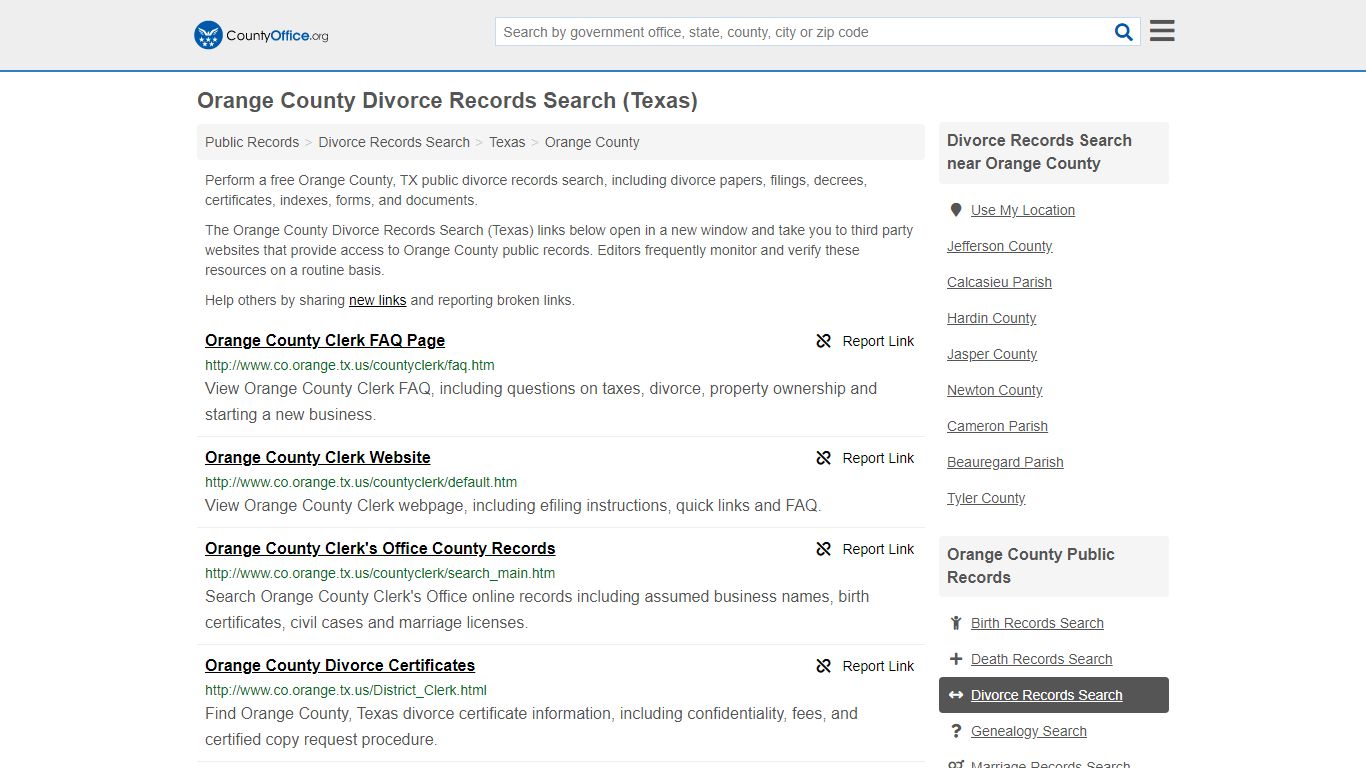 Orange County Divorce Records Search (Texas) - County Office