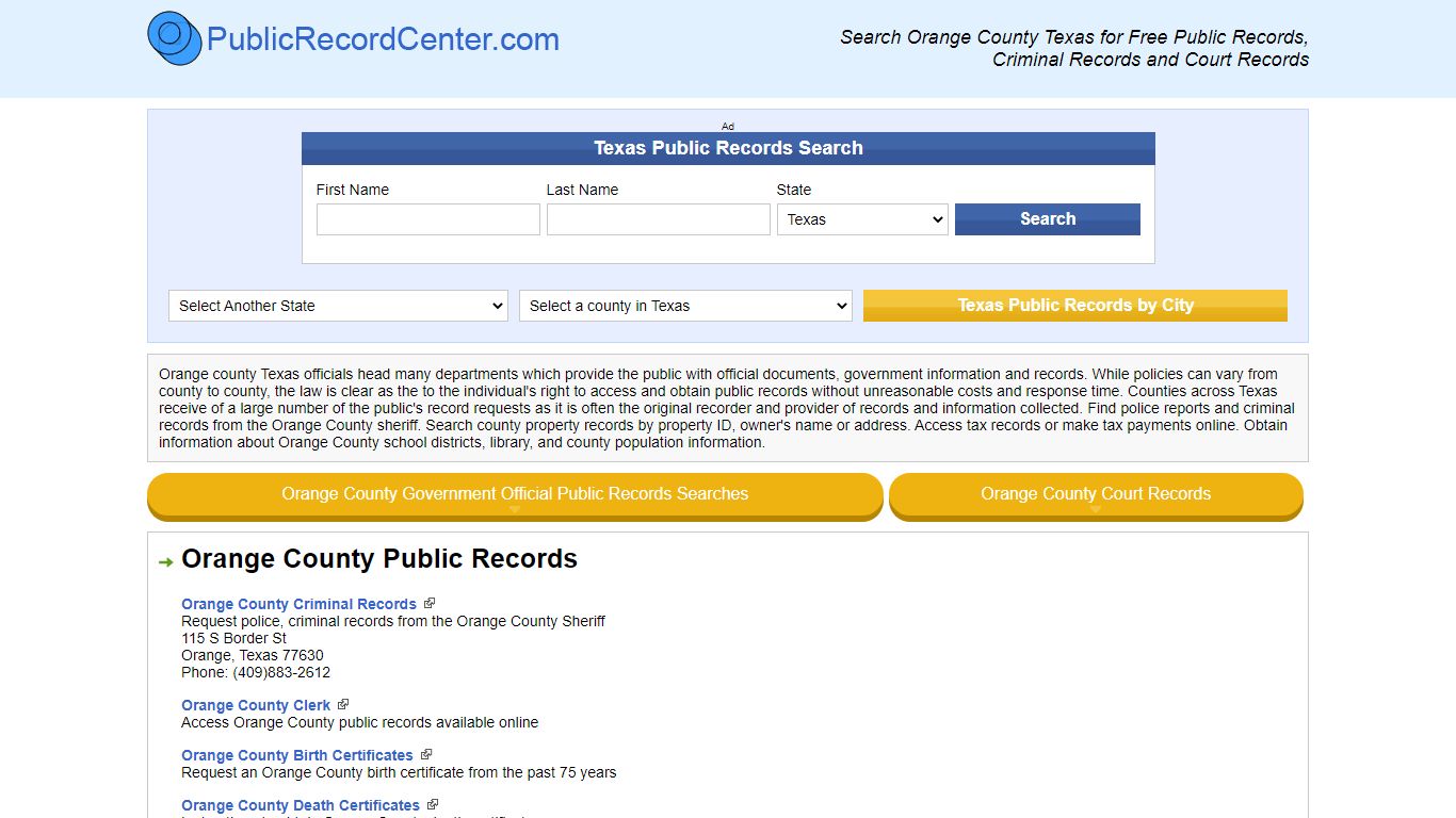 Orange County Texas Free Public Records - Court Records ...