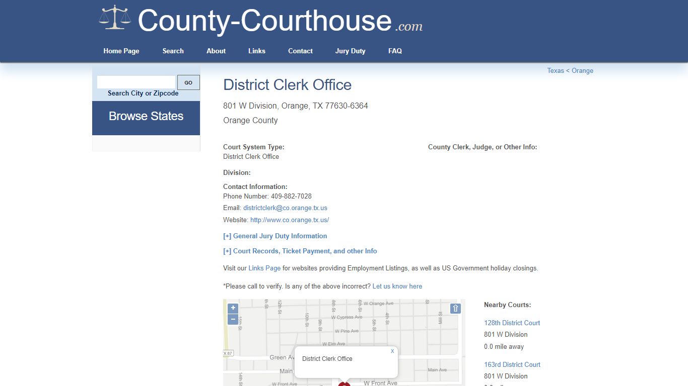 District Clerk Office in Orange, TX - Court Information